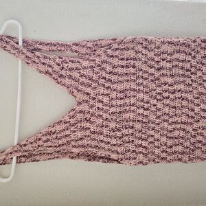 Pink handmade crochet tank top with deep V back, size medium.